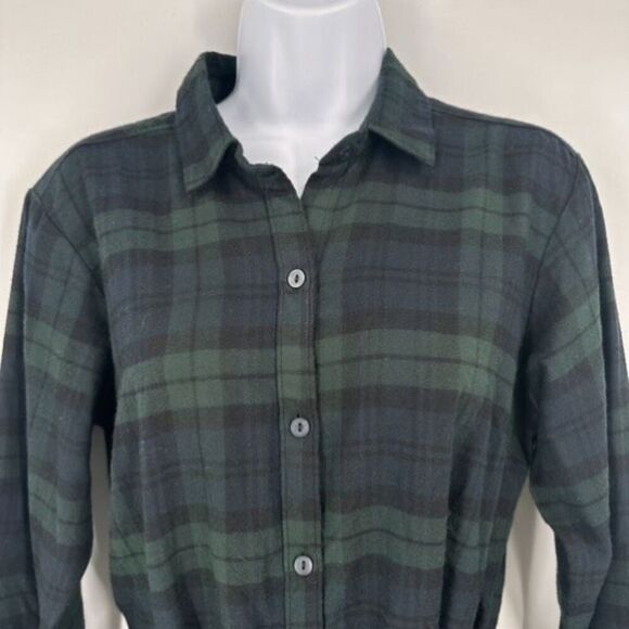 Abercrombie & Fitch A&F Navy Plaid Flannel Belted Shirt Dress Small Soft Preppy - Picture 4 of 9